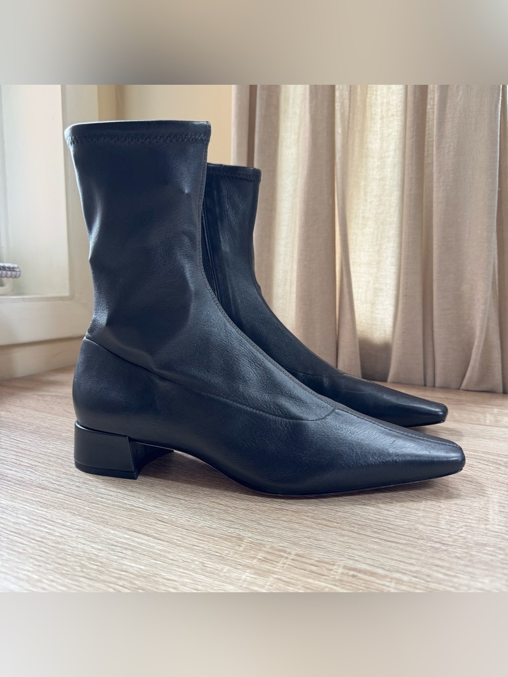 New Reformation Rosina Ankle Boots Black Stretch Leather 9.5